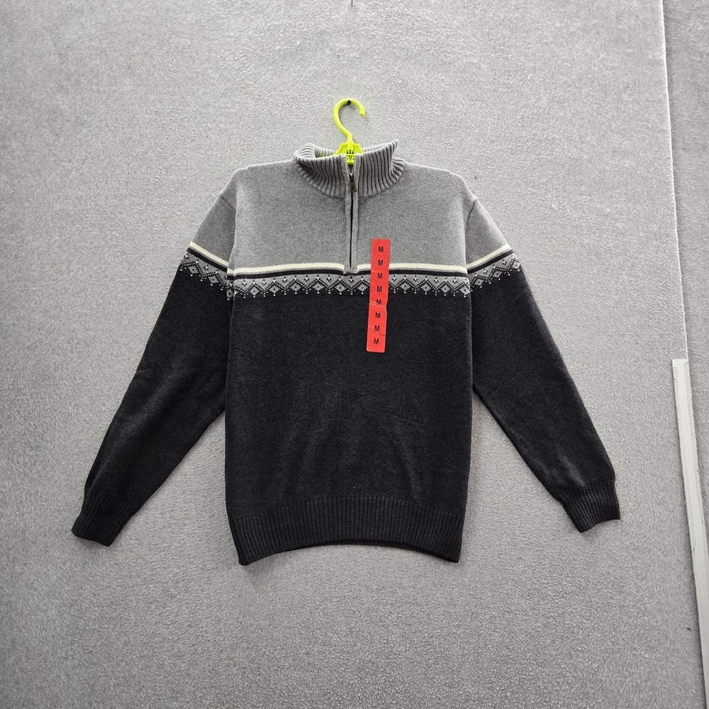 Weatherproof Vintage Men Sweater M Gray Geometric Quarter Zip The Holiday NWT